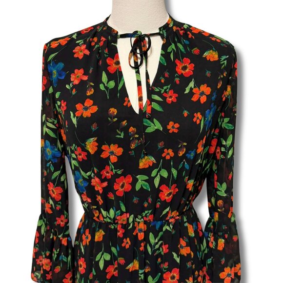 Calvin Klein Floral Ruffle Hem Dress Size 4 | Romantic Boho Holiday Party Outfit - Picture 4 of 7